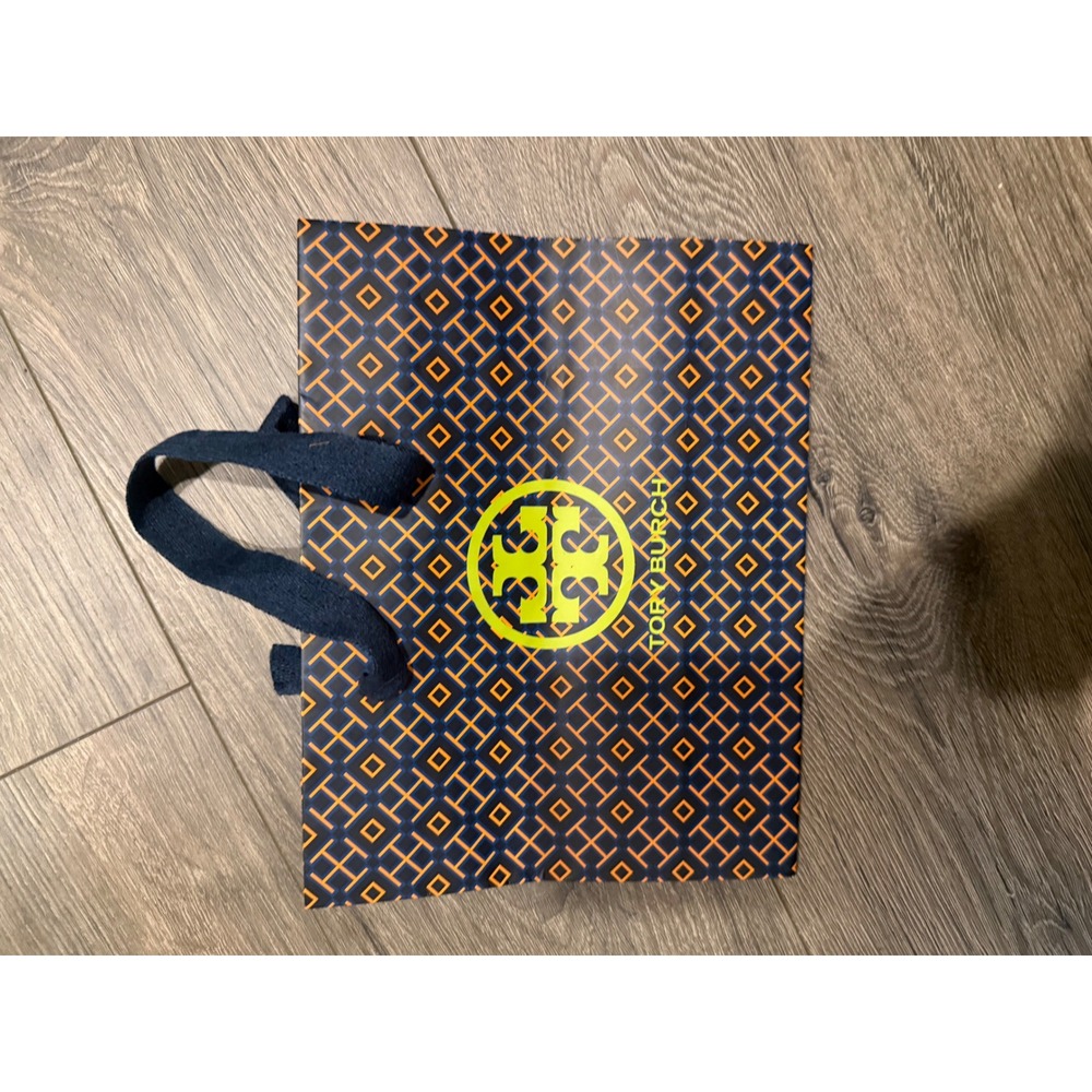 Tory Burch Shopping Bag Unisex Small Navy Orange Excellent Geometric Logo Gift